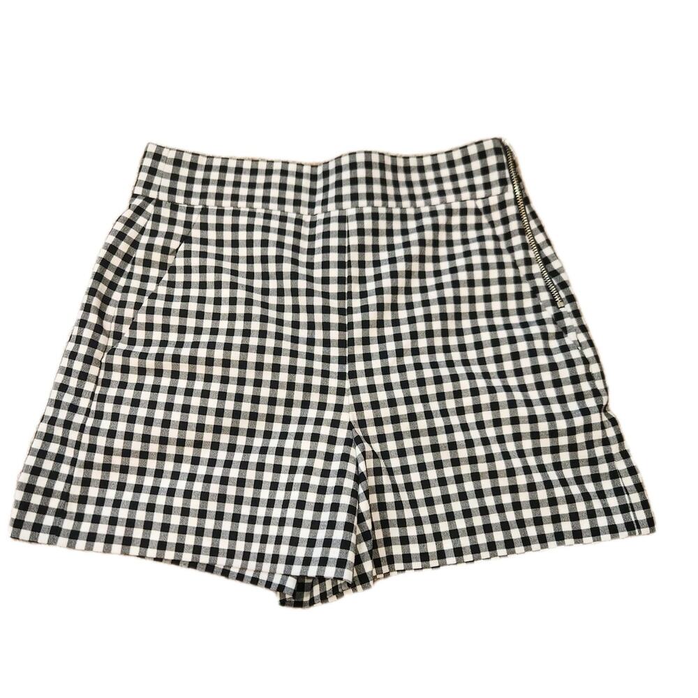 EUC Zara Black‎ And White Checkered Zip Up Shorts With Pockets Sz XS